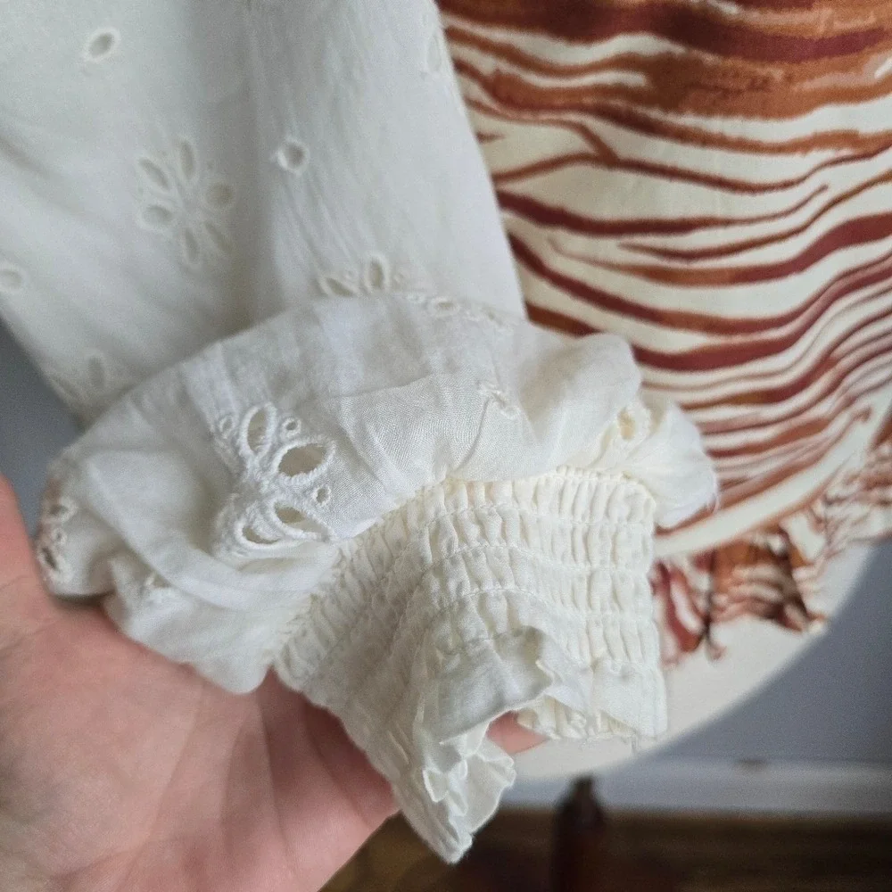 Anthropologie NEW Love the Label Chaka Smocked Eyelet Puff Sleeve Top SZ Medium